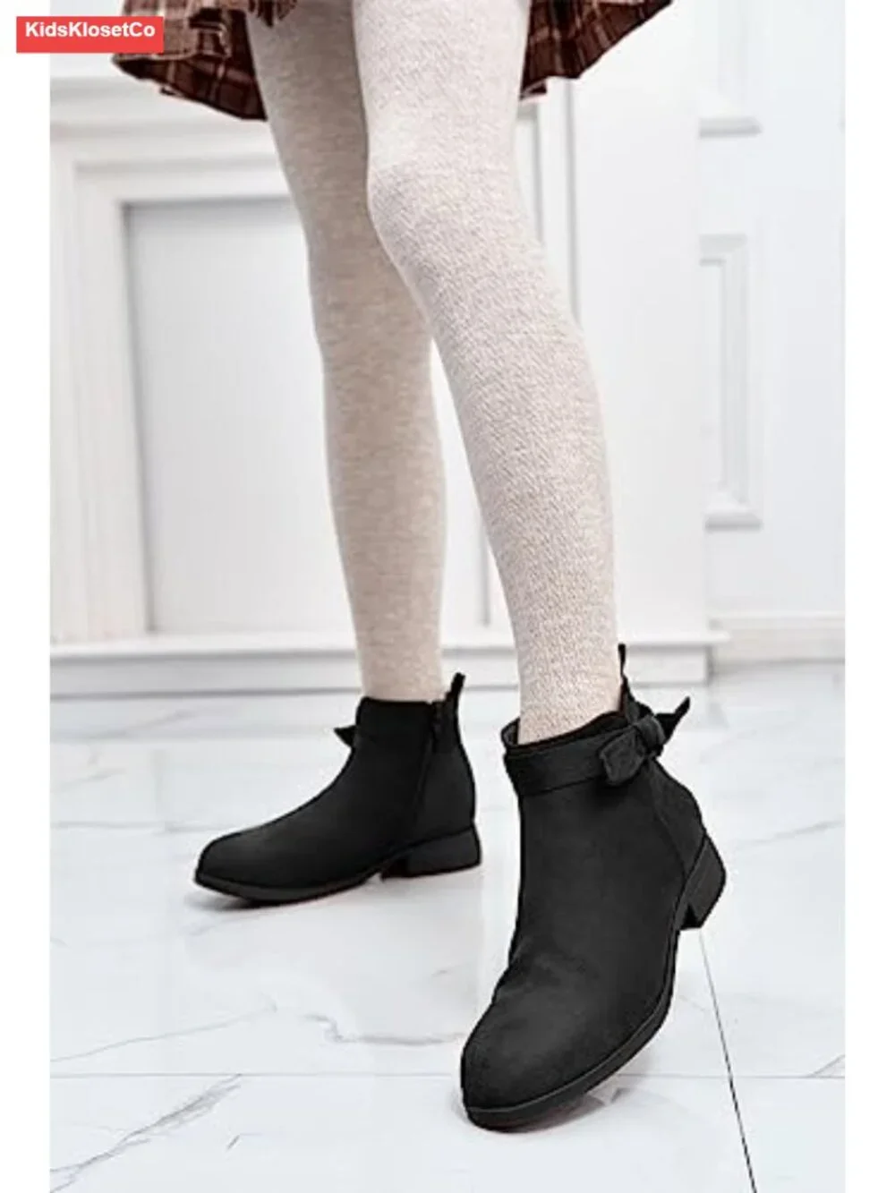 Girls Toddler Bow Knot Ankle Boots Chunky Heel Side Zipper Cute Dress Booties